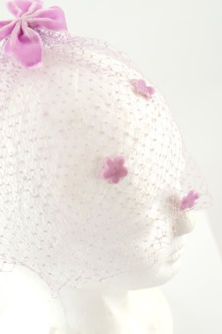 VINTAGE 50s Lilac FLOWER Couture Netted Birdcage Veil Wedding Demi HAT 