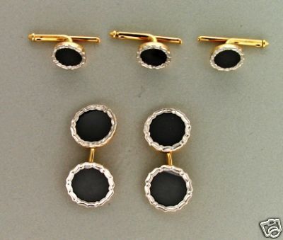 LARTER PLATINUM 1920s 14K GOLD ONYX MENS DRESS SET CUFF LINKS SHIRT 