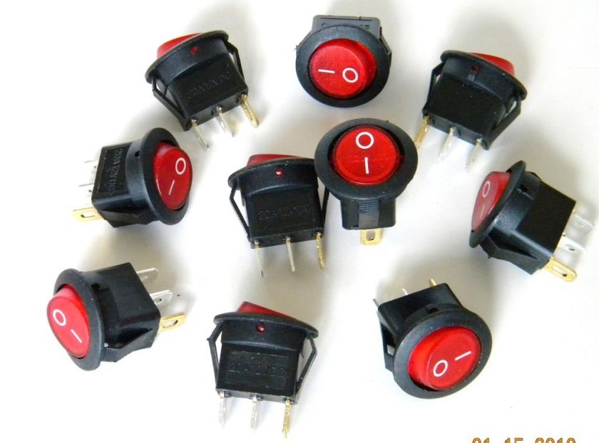 ROCKER SWITCH 13A   125V RED ROUND ILLUM SNAP IN 20 PK  