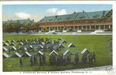 Plattsburgh Barracks & Soldier qts NY old postcard  