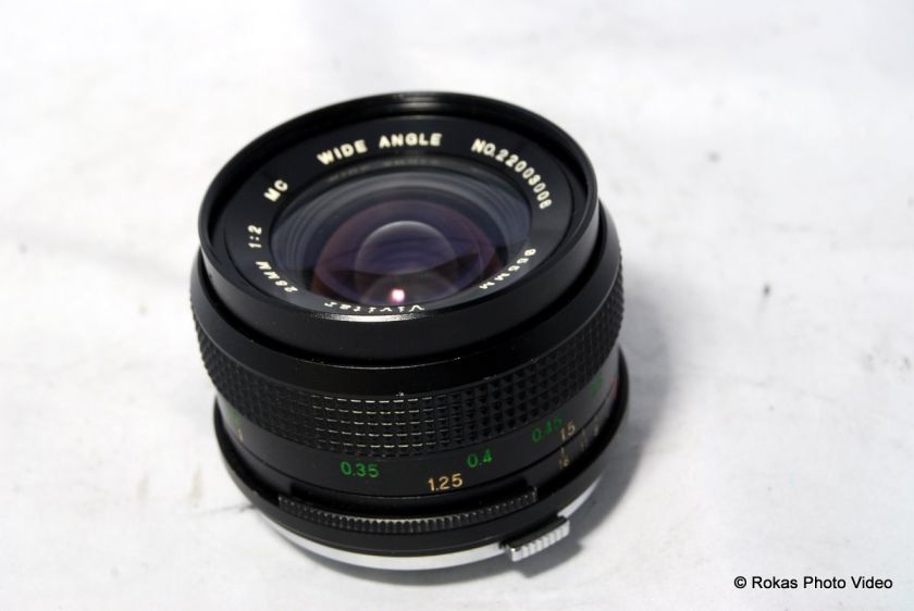 Olympus Vivitar 28mm f2 lens OM manual focus wide angle f2.0  