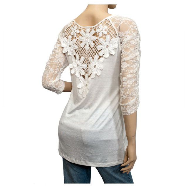 Plus Size Sexy Lace Accented White Tunic Top  