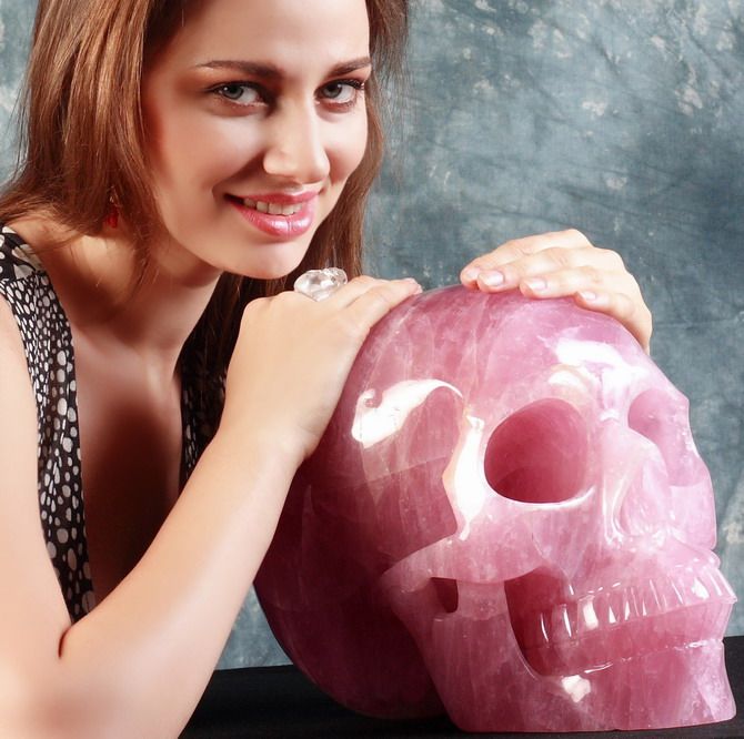 Excellent Titan 12.4 Pink Rose Quartz Rock Crystal Skull, Healing 