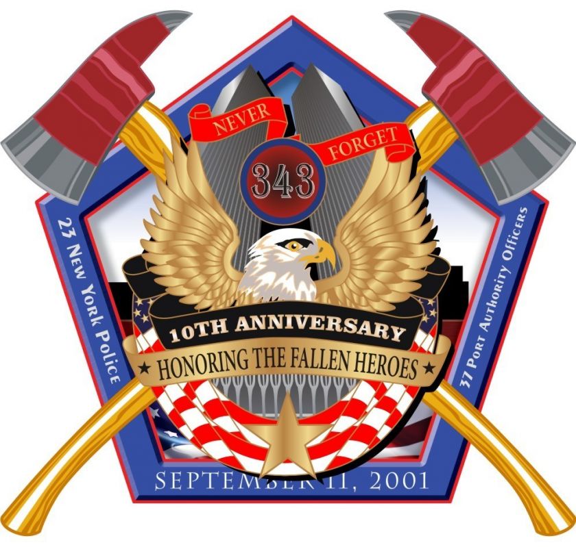 Firefighrter Decal Sticker   10th Anniversary Decal 2 x 2 Pentagon 