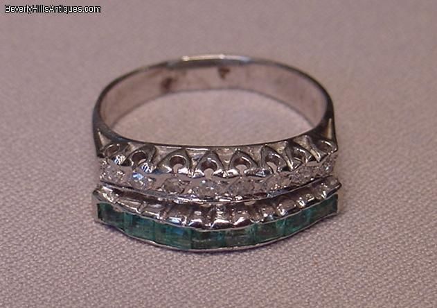 Beautiful 14k WG Diamonds Emeralds Designer Ring  