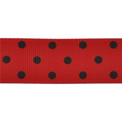 Red/Black Polka Dot Grosgrain Ribbon Print 10yd  