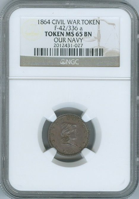 1864 PATRIOTIC OUR NAVY CIVIL WAR TOKEN R4 NGC MS65 BN  