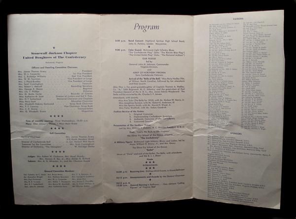 STONEWALL JACKSON~RICHMOND VA.~CONFEDERATE BALL PROGRAM  