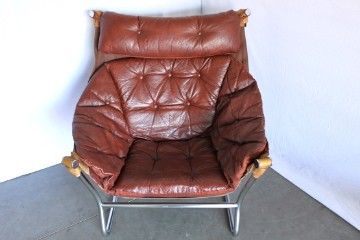 SIGURD RESELL Mid Century TUFTED LEATHER Chrome safari LOUNGE CHAIR 