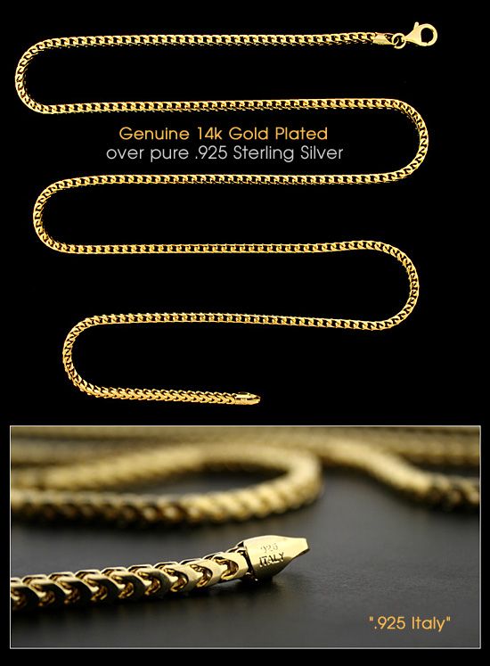 New 14K Gold Over Sterling Silver Franco Chain 30 inch  