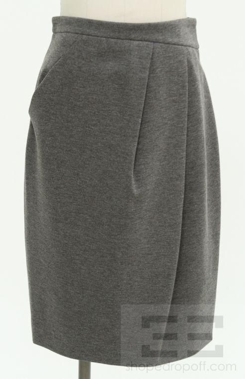 Akris Punto Heather Grey Pleated Pencil Skirt Size 6  