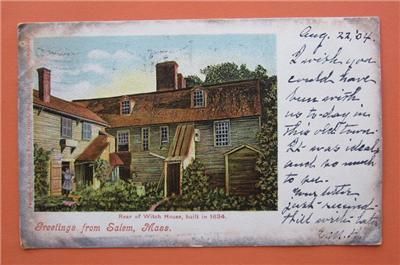   MASSACHUSETTS WITCH HOUSE BUILT 1634 VINTAGE POSTCARD 1904 PC  