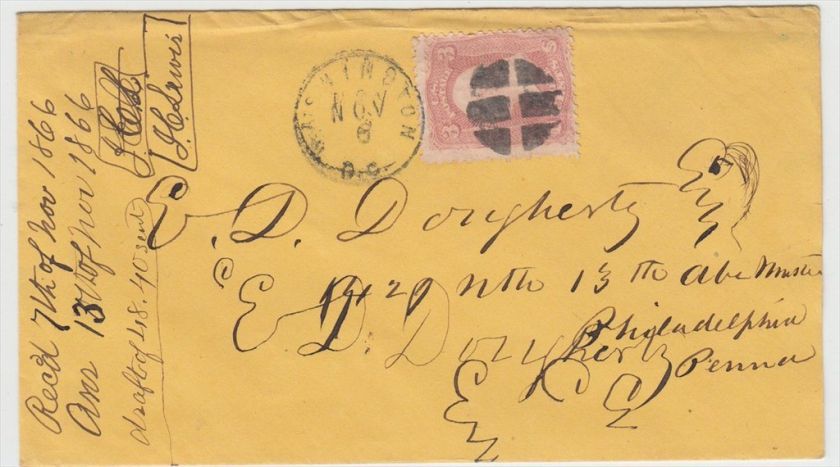 Washington DC Geometric PMK on 1860s cover  