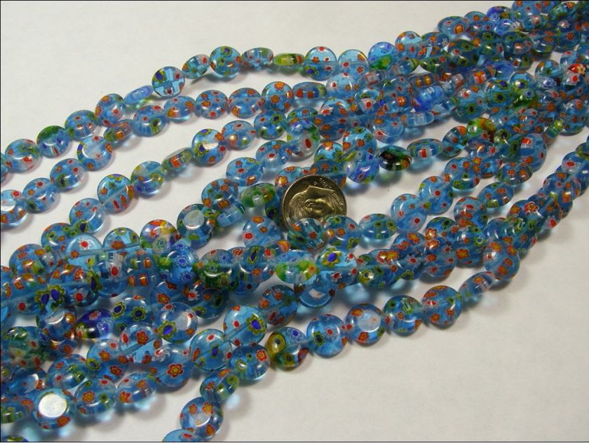 10 STRANDS 10MM X 3MM MILLEFIORI GLASS BEADS LOT (ML52)  