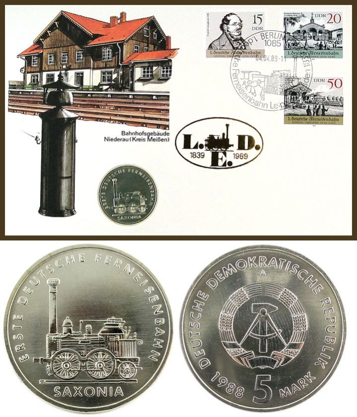 GERMANY (DEM.REP) 5 MARKS 1988 BU = SAXONIA RAILROAD = Numismatic 