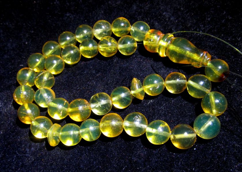 34 DOMINICAN CRYSTAL CLEAR BLUE ISH GREEN AMBER MISBAHA, PRAYER BEADS 