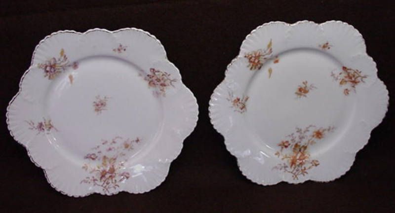 TWO SCALLOPED SHELL FLORAL BAVARIAN CHINA PLATES 3604   