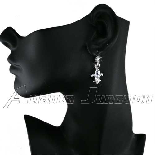 FLEUR DE LIS DANGLE EARRINGS Elegant Marquise and Pear shape CZ 