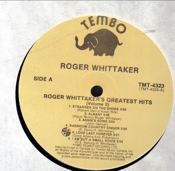 Roger Whittaker Greatest Hits Vol 2 LP VG++ Canada  