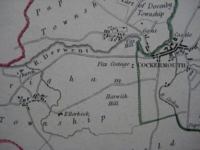 1835 Castle Map CARLISLE COCKERMOUTH Cumbria England  