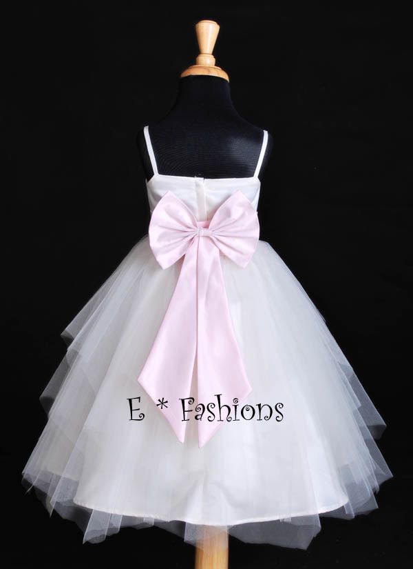 WHITE PINK SPAGHETTI STRAP FLOWER GIRL DRESS L 2 4 6 8  