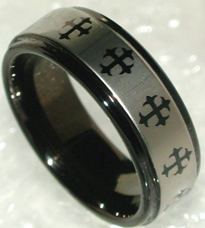 MEN TUNGSTEN 8MM WEDDING BAND CELTIC CROSS DESIGN SZ 10  