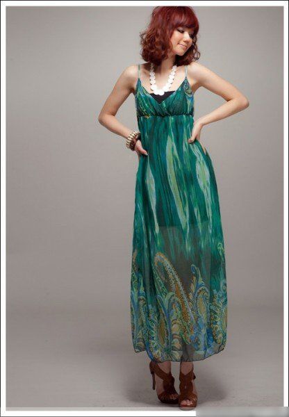 CHIFFON FLORAL PRINT CHIFFON SUN DRESS GREEN XS/S 7cb  