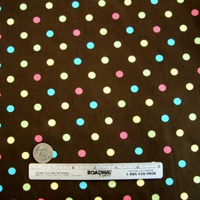 Classic POLKA DOT~BROWN Yellow Aqua Pink~Fabric /Yd.  