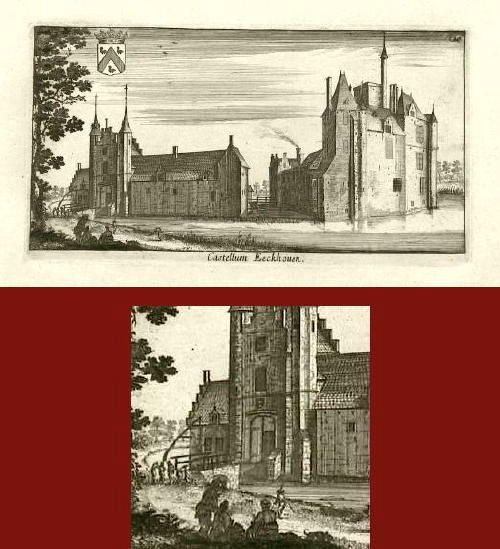 ANTIQUE PRINT CASTLE  EECKHOUEN  BELGIUM 1706  