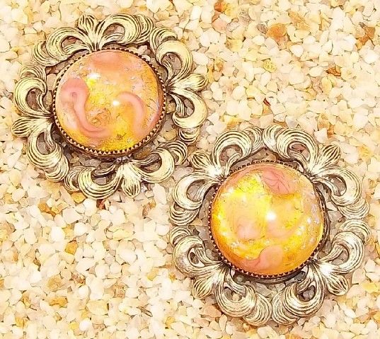 Big Vintage Fiery Dragons Breath Wreath Earrings  