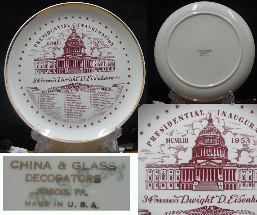 PRESIDENTIAL DWIGHT D. EISENHOWER INAUGURATION COLLECTOR PLATE 1953 