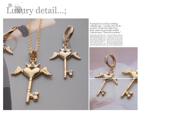 14K GP Angel Heart Key Necklace Earrings Sets FS019G  