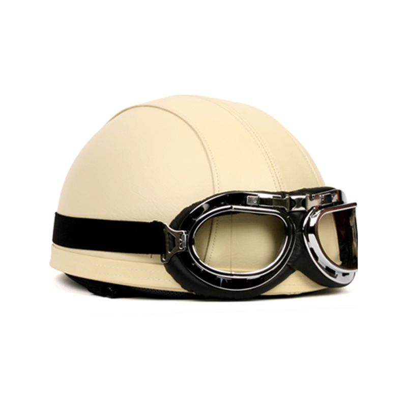 Vintage Motorcycle Helmets With Goggles Half Retro Helmet Ivory  