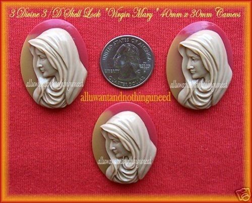 NEW 40mm x 30mm (SHELL Look) 3/D VIRGIN MARY CAMEOS  