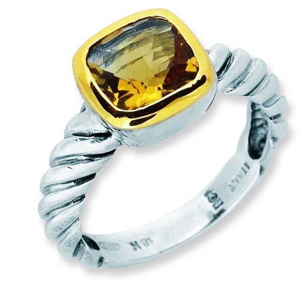 Phillip Gabriel Silver Gold Citrine Ladies Signet Ring  