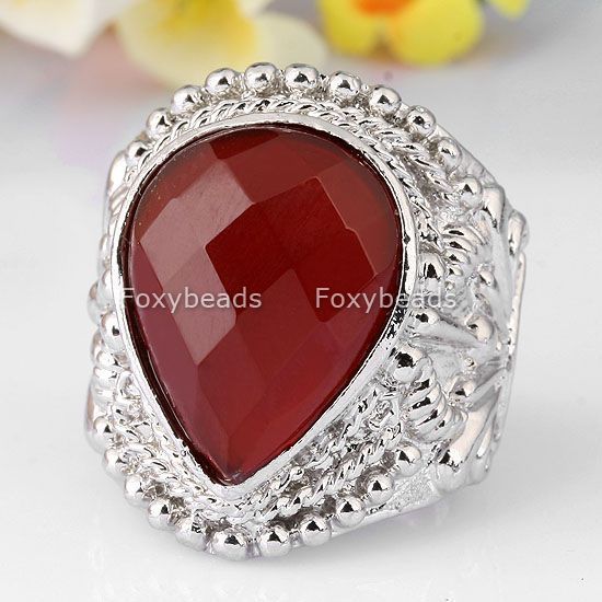 Vintage Faceted Red Agate Gemstone Gem Rhinestone Finger Cocktail Ring 