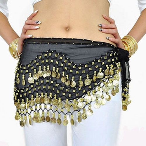 Belly Dance Hip Scarf Coin Wrap Skirt Hipscarf black  