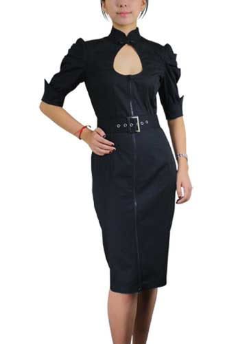 BLACK RETRO GOTHIC DARK QUEEN TEAR DROP BELTED PENCIL DRESS~ROCKABILLY 