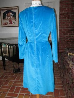 TURQUOISE VELVET VELVETEEN VINTAGE 50s PARTY DRESS~S/M  