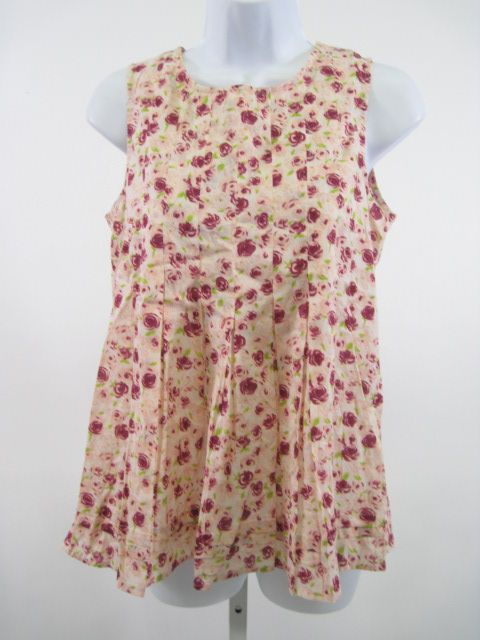 VASIA Pink Floral Print Pleated Sleeveless Blouse Sz 6  