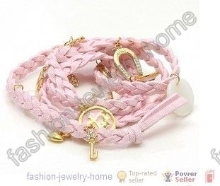 Multicolor Knit Shell Heart Rabbit Key Crystal Charms Bracelet HOT 