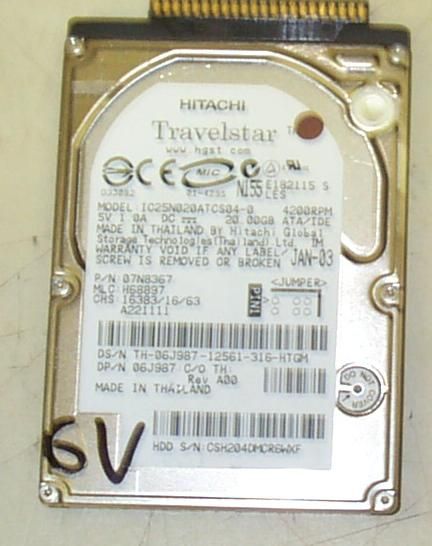 LAPTOP DRIVE 20GIG HITACHI IC25N020ATCS04 00 6V  