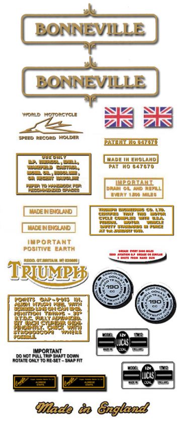 Triumph Bonneville  DECAL SET  Triumph T120 Decals  