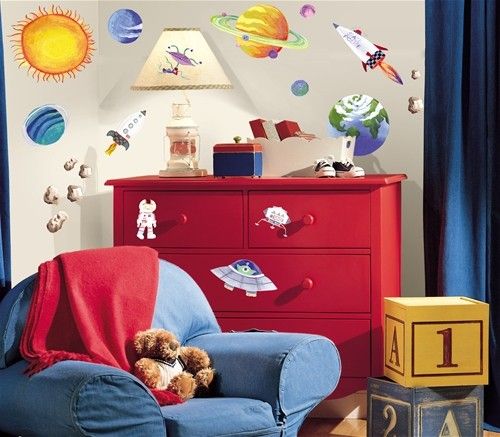 Set of 35 New OUTER SPACE WALL DECALS Planets Stars Stickers Boys 