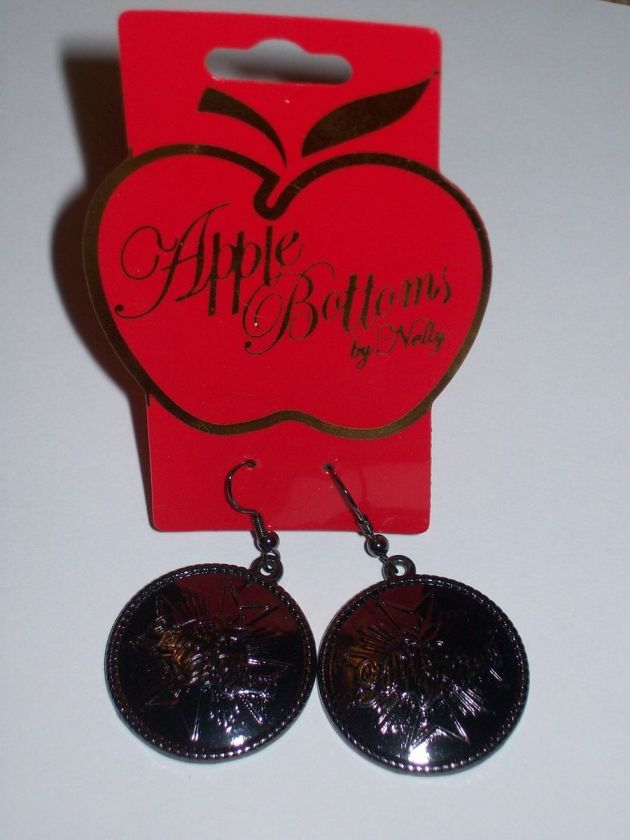 NWT Apple Bottoms Gunmetal Iron Cross Logo Disc Earrings  