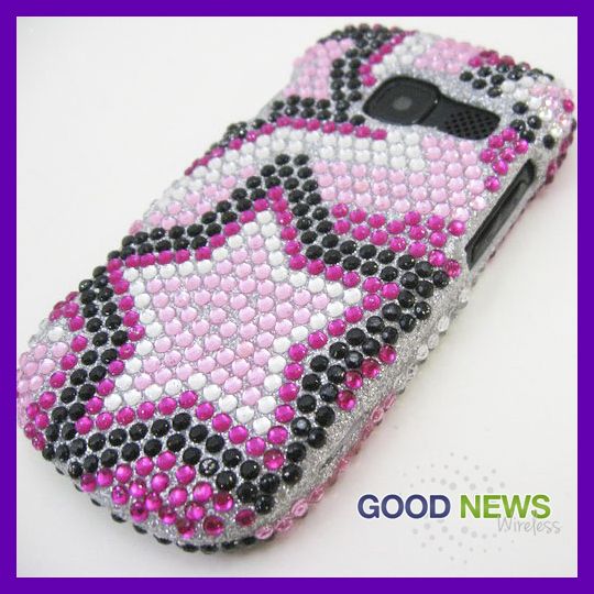 for AT&T Pantech Link 2   Pink Black Stars Bling Crystal Hard Case 