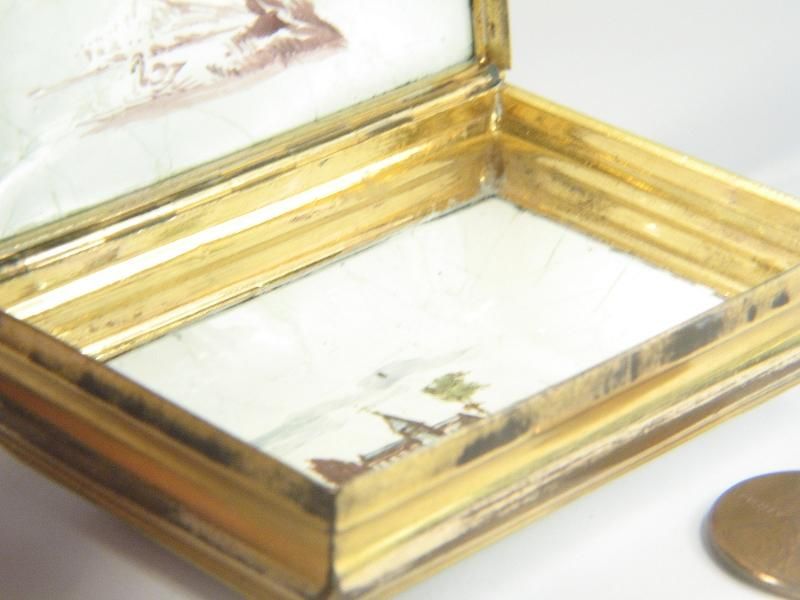 ANTIQUE EUROPEAN GOLD GILT PORCELAIN ENAMEL SNUFF BOX c1770  