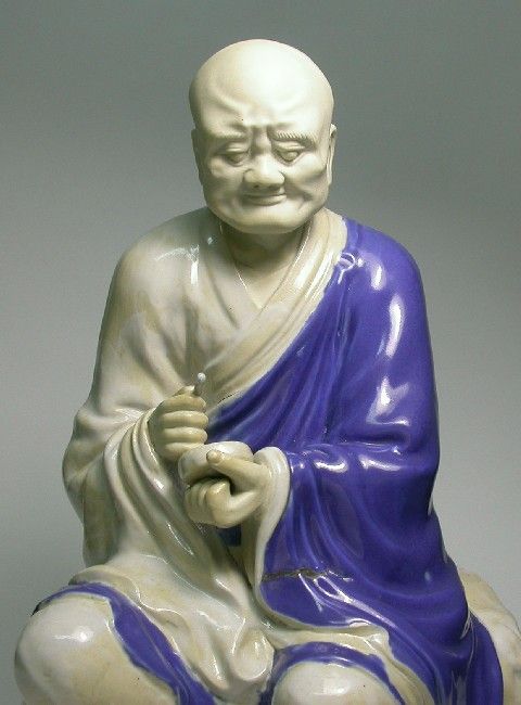   Blue & White Glazed Porcelain Figure of Bddhism Arhat Luohan  