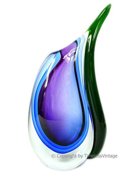 Heavy Murano Art Glass Fused Hand Blown Sculpture Vase  