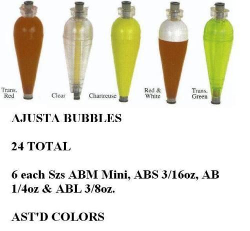 24 AJUSTA BUBBLE BOBBERS MINI 3/16 1/4 3/8 ASTD COLORS  